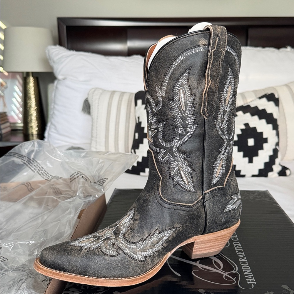Dan post Black and Silver Embroidered Cowboy Boots